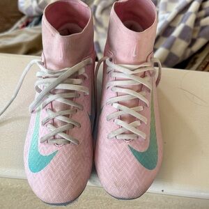 Nike Pink and Teal High-Top Cleats